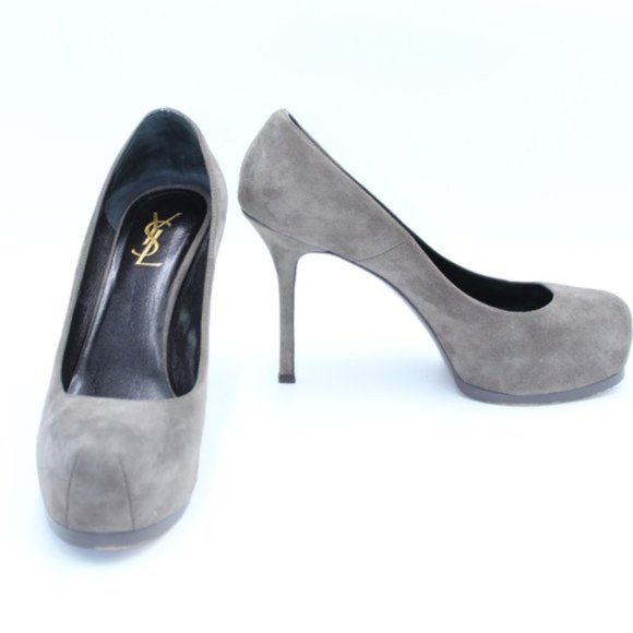 Yves Saint Laurent Shoes - YSL Tribute Two Grey Suede Platform Pump
